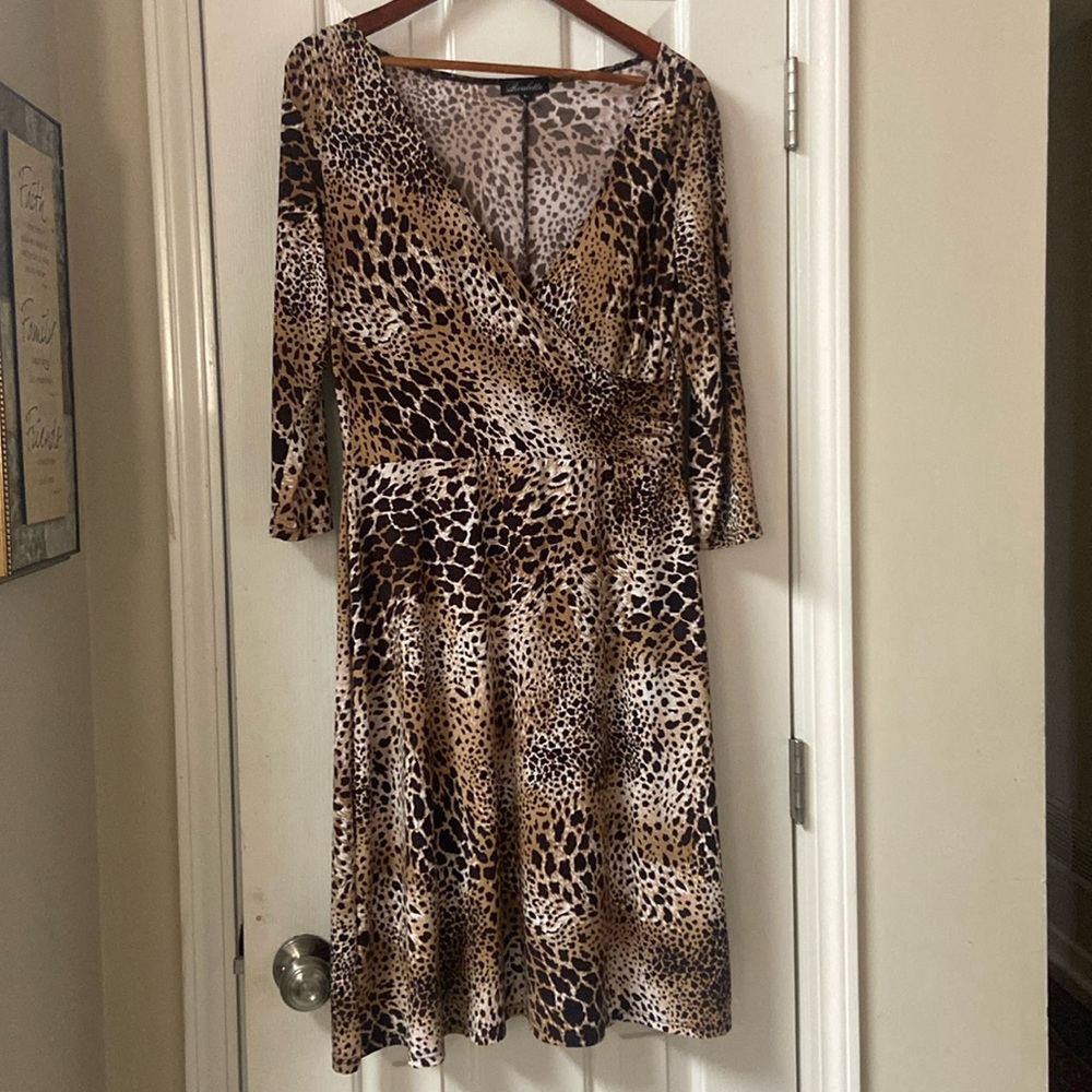 Roulette animal print dress. Size L brown, bage and tan.